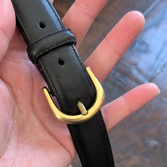 LANDS' END I Narrow Black Leather Belt with Solid Brass Buckle, 38/95 - Picture 2 of 10